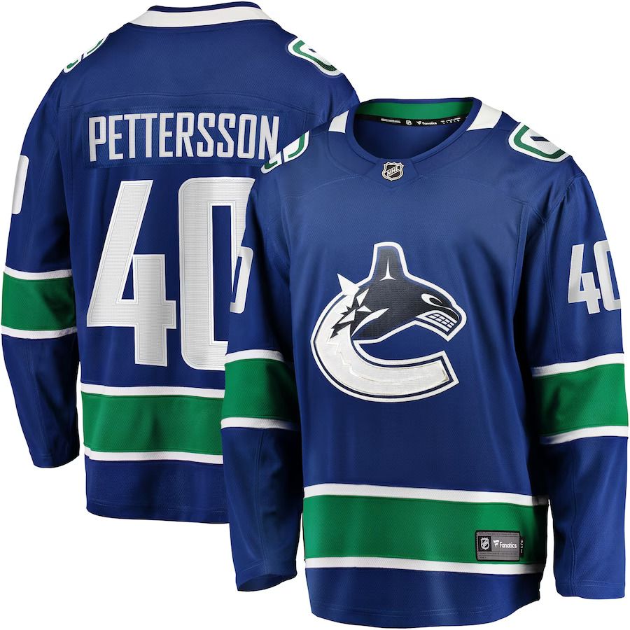Men Vancouver Canucks 40 Elias Pettersson Fanatics Branded Blue Home Premier Breakaway Player NHL Jersey